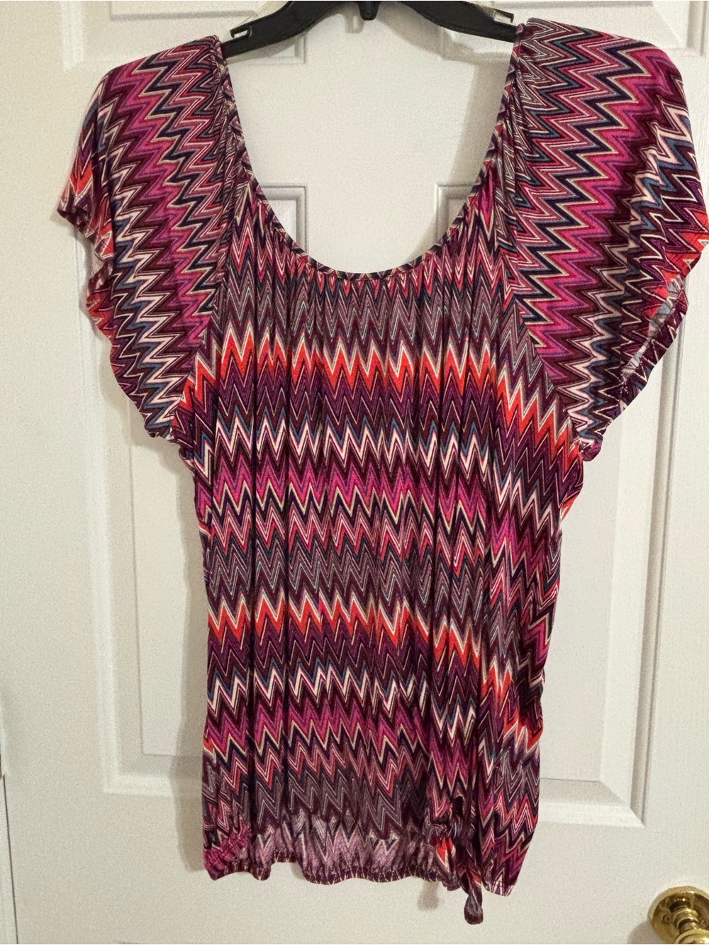 a.n.a Magenta Chevron Flutter-Sleeve Blouse